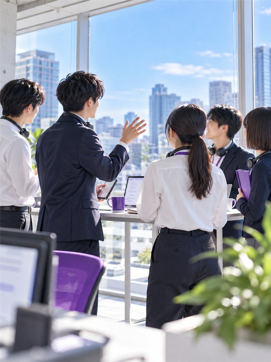 朝礼で声を出す若手営業チーム