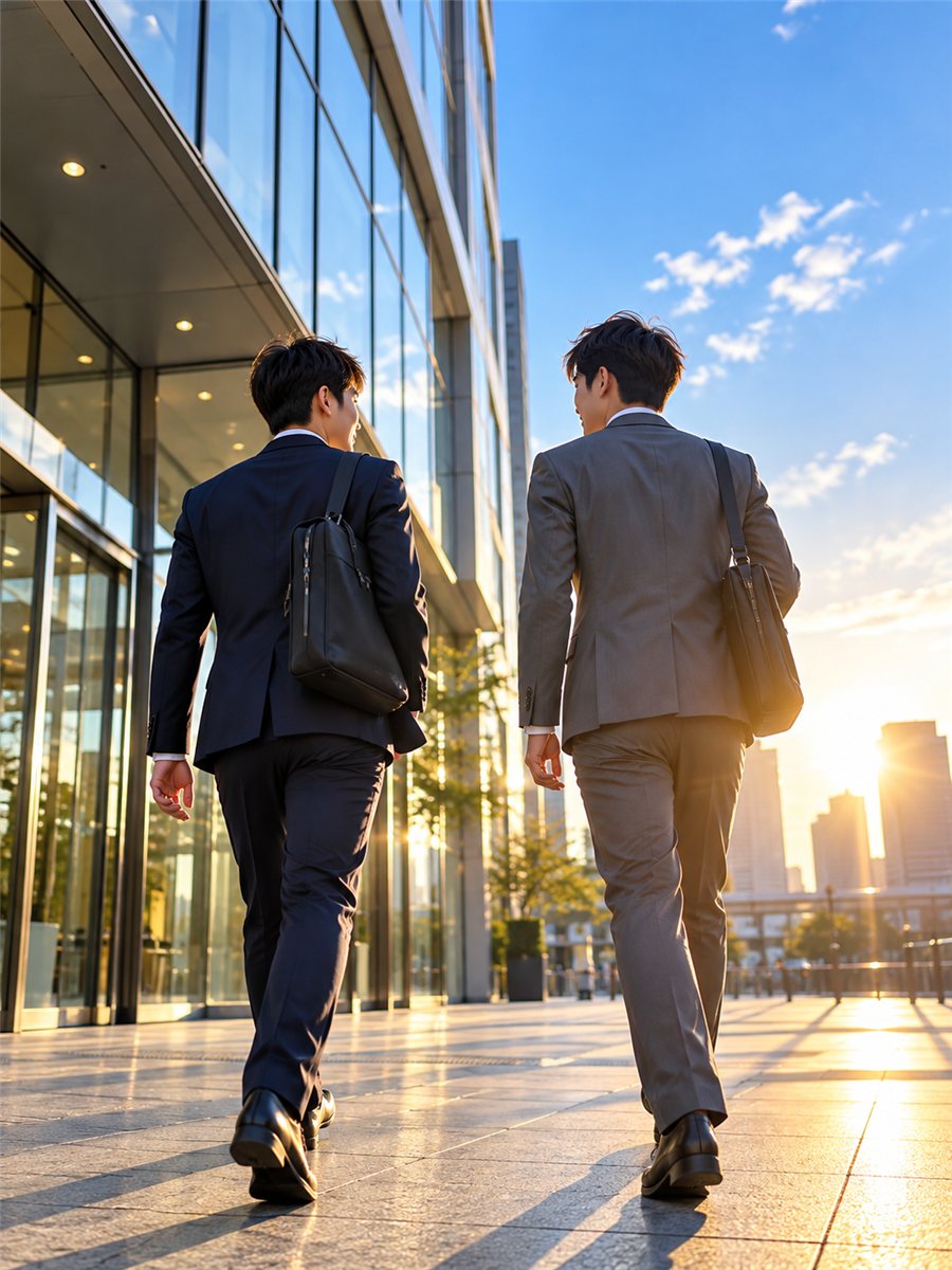 先輩と並んで歩く新人営業
