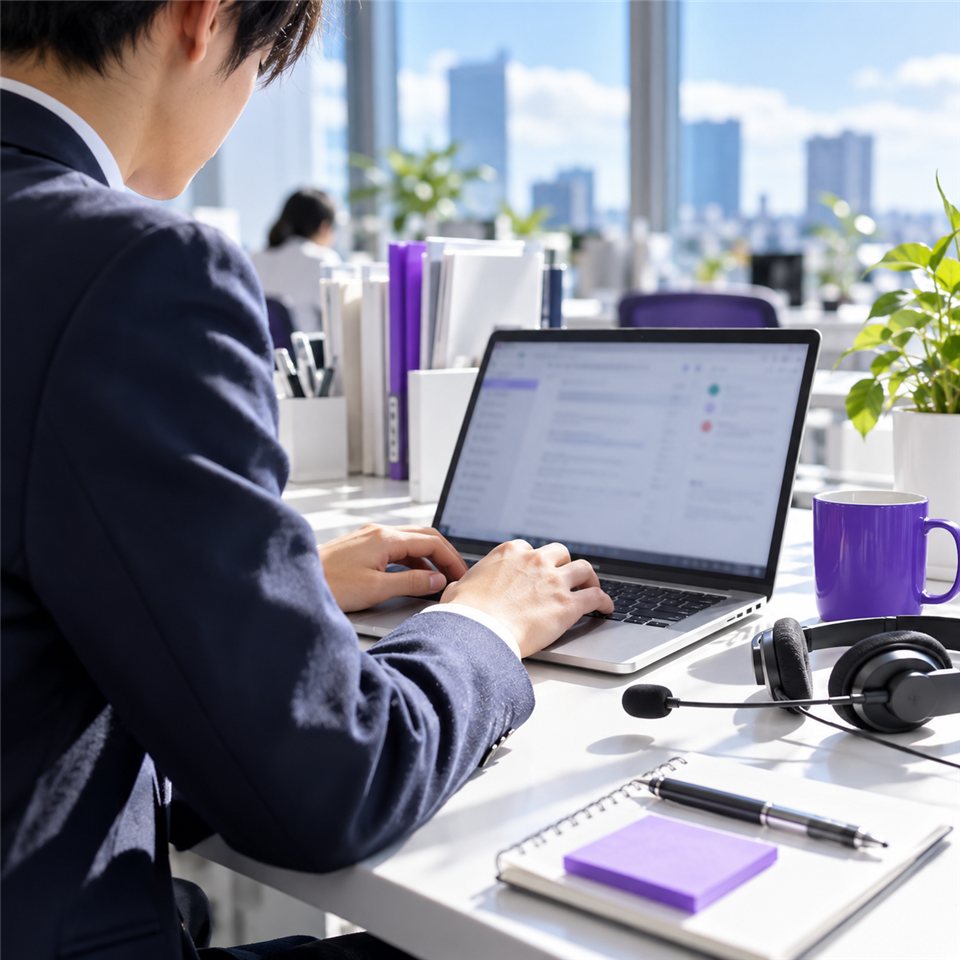 名刺を両手で差し出す新人営業の手元
