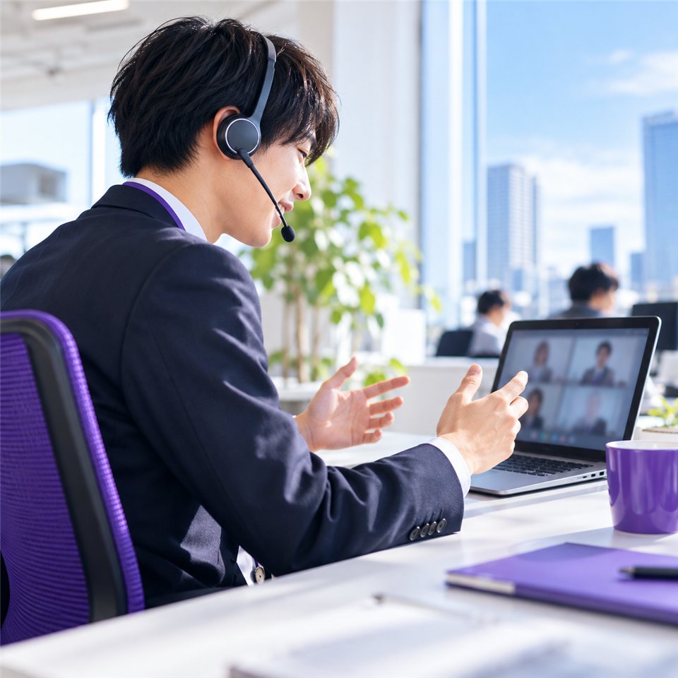 ヘッドセットで電話をかける新人営業